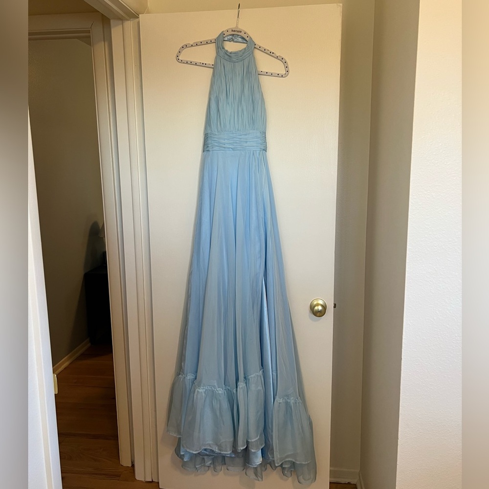 Mac Duggal light blue halter gown with slit. Size 4!